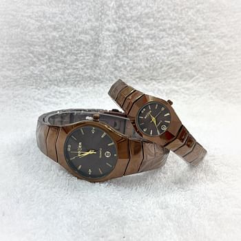 Boxer Waterproof Quartz Analog Couple Watch Set brown