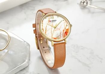 CURREN 9045 Creative Colorful Watches for Women Casual Analogue Quartz Leather Wristwatch Ladies Style - Brown &Gold