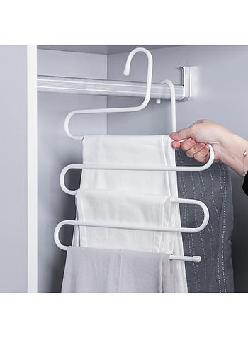 We Happy S Shape Clothes Hanger, 5 layers Pants Ties Multipurpose Stainless Steel Storage Space Saving Organizer, White