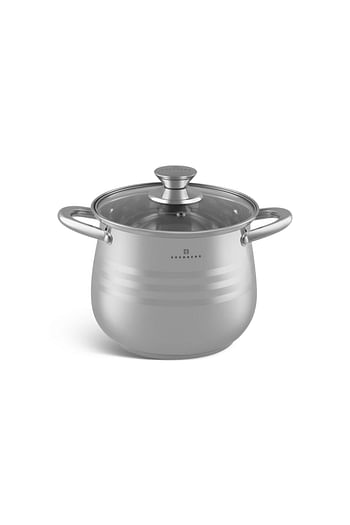 EDENBERG Stainless Steel Stock Pot | Glass Lid with Steam Vent | Sauce Pot- Suitable for Gas, Induction & Electric Cooktop- Silver (5.5 L, Diameter: 20 cm)