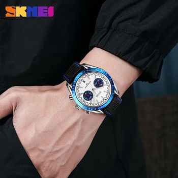 SKMEI Men Quartz Watch Waterproof Watch with Stopwatch Timing Fashion Casual Style For Men 9292 Blue-White