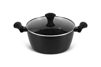 EDENBERG 15 Piece Black Hexagon Design Forged Cookware Set| Stove Top Cooking Pot| Cast Iron Deep Pot| Butter Pot| Chamber Pot with Lid| Deep Frypan