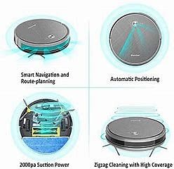 Mamibot Robot Vacuum Sweeping and Mopping 2in1 Vacuum Cleaner with 2800 Suction Power,370ML Water Tank, 3 Adjustable Suction Self-Charging for Pet Hair, Carpets and Hard Floors