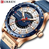 CURREN 8374 Navy Blue PU Leather Analog Watch For Men - RoseGold & Navy Blue