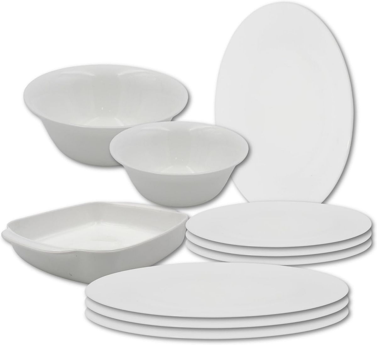 Danny home Opalware Portable 10 Pcs Dinnerware set Dinner plate, Soup plate, Salad bowl, Serving bowl, Serving Plate, Grill Tray Eco-friendly Safe to use, Dishwasher safe (Round)