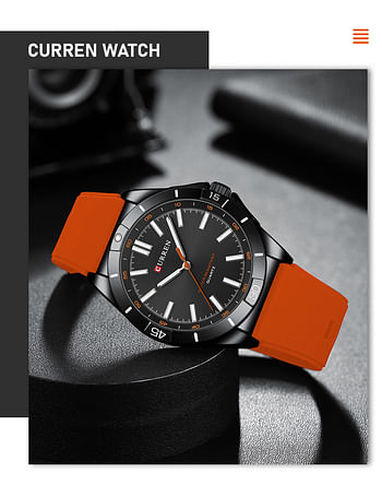 Curren 8449 Men's Quartz Watch Silicone Strap Fashion Sports Waterproof / Orange