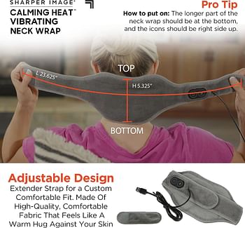 Calming Heat Neck Wrap by Sharper Image Personal Electric Neck Heating Pad with Vibrations 3 Heat And 3 Vibration Settings 9 Relaxing Combinations - Grey