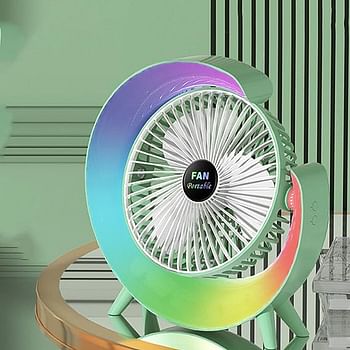 Multifunctional Colorful desktop small fan, portable floor mounted fan with light, USB charging personal fan, air circulation fan, 5-light, large capacity battery random color