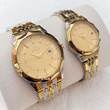 Galaxy 2363 Stailess Steel Water Resistant Analog Couple Watch golden