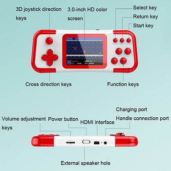 Handheld Game Console A12 with 666 Built in Retro Games, 3 Inch HD Screen, AV Output, Dual 3D Joysticks Red & White