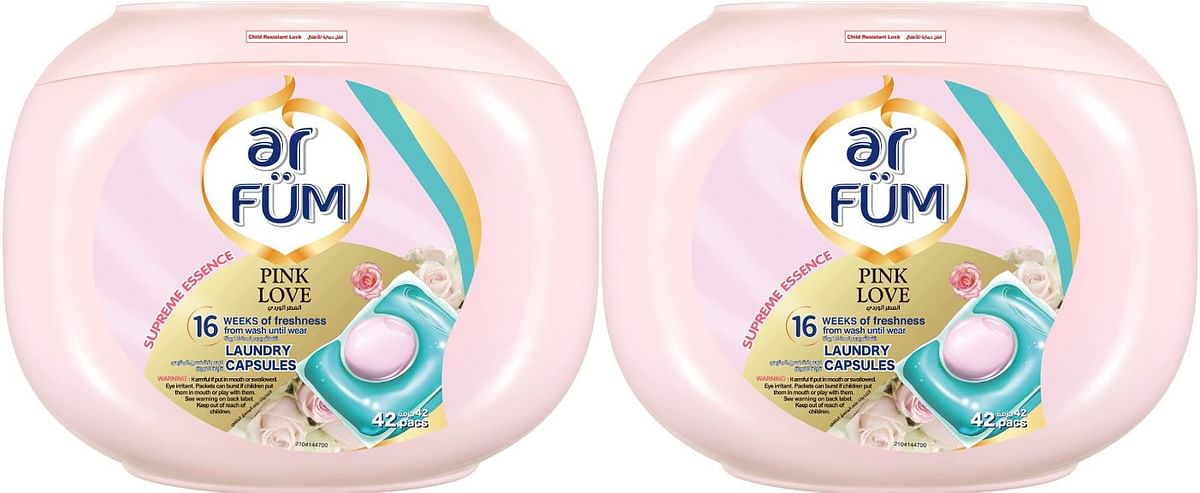 AR FUM PODS, Laundry Detergent, 42 Capsules, German Formulated Laundry Pods, Washing Liquid Capsules, Pink Love, Scented Laundry Pods, Pack of 2 X 42 Pods (84 Capsules)