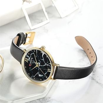 CURREN 9045 Creative Colorful Watches for Women Casual Analogue Quartz Leather Wristwatch Ladies Style - Black & Gold