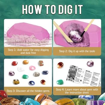 UKR I Dig Gems 12 pc Rocks Mining Gemstones Digging Kit Science Excavation Sets STEM Toys Kids 6 7 8 9 Year Old