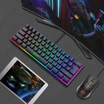 HXSJ V700 Wired Gaming Keyboard RGB Streamer Wired English Keyboard 61-key Gaming Keyboard