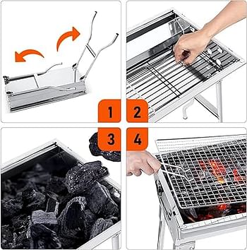 Grill Stainless Steel Folding Portable BBQ Tool Kits for Outdoor Cooking Camping Hiking Picnics Tailgating Backpacking or Any Outdoor