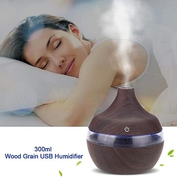 300ml Wood Grain LED USB Color-Changing Humidifier Colorful Night Light Mist Maker for Office Car Home