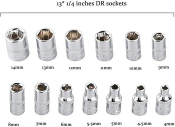 46 Pcs 1/4 Inch Drive Socket Ratchet Wrench Set with Storage Case, Includes Metric Bit Socket Set and Extension Bar for Auto Repair and Home Maintenance