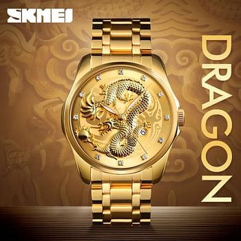 SKMEI Fashion Business Dragon Luxury Gold Stainless Steel Waterproof Quartz Watches for Men 9193