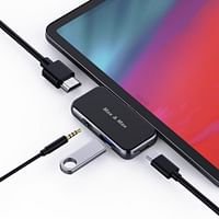 Max & Max 4 in 1 USB Type-C Hub with HDMI 4k supported RJ45 1000 Mbps USB 3.0 transfer up to 10 Gbps rate, can connect UM disk, Hard drive, Mouse, Keyboard, Phone, Mac, Chrome, and Windows OS - Black