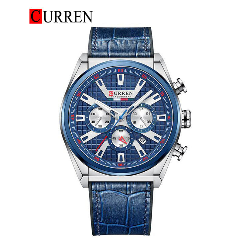 CURREN 8392 Original Brand Leather Straps Wrist Watch For Men - Blue