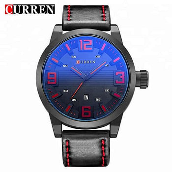 Curren 8241 Original Brand Leather Straps Wrist Watch For Men / Black and Red