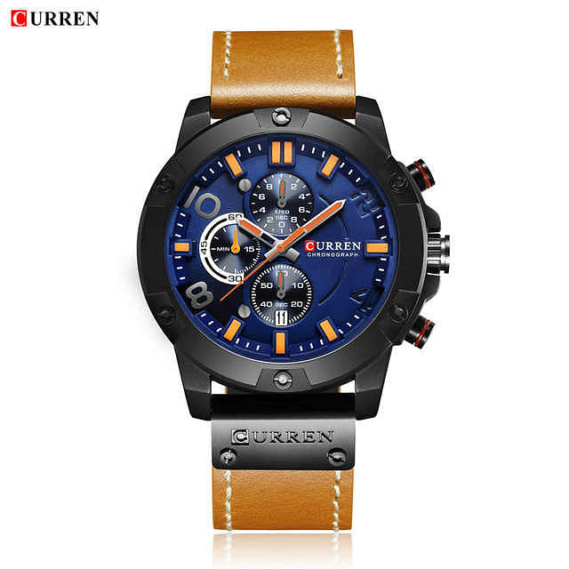 CURREN 8285 Original Brand Leather Straps Wrist Watch For Men Brown/Black/Blue