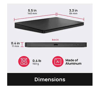 Brydge W-Touch Wireless Precision Touchpad | Compatible with Surface & Windows | Designed for Surface - Black