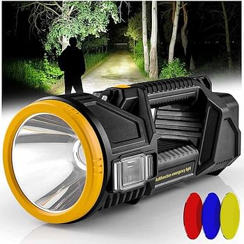 Rechargeable Solar Spotlight, 120,000 Lumens, Handheld Hunting Flashlight, LED Spotlight with Cob Light and Solar Panels, Super Bright Solar Searchlight for Hunting, Marine, Camping