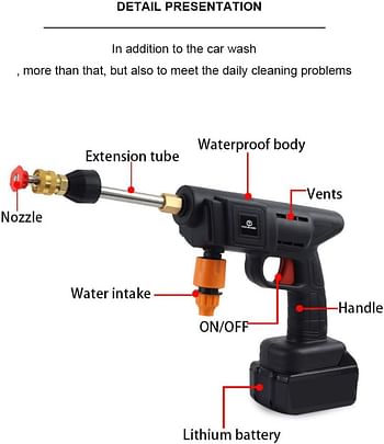 High Pressure Water Gun 48V 25000mAh Portable Electric Car Washer 60Bar High Power Washer Machine with Rechargeable Battery Pressure Washer for Car Fence Floor Cleaning Watering