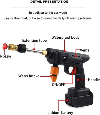 مدفع مياه عالي الضغط 48 فولت 25000 مللي أمبير في الساعة، غسالة سيارات كهربائية محمولة 60 بار، غسالة عالية الطاقة مع بطارية قابلة لإعادة الشحن، غسالة ضغط لسياج السيارة، تنظيف الأرضيات، الري
