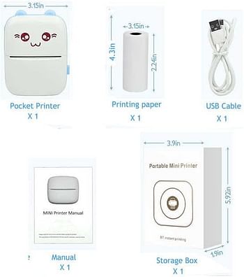 Portable Mini Pocket Printer Cute Thermal Printer with Thermal Printing Paper USB Cable for Note Photo Web Document Printing,(Blue)