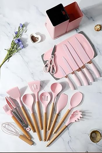 19 pcs Silicone Kitchen Spatula Set Cooking Utensil Set Non-Stick & Non-Toxic Cooking Tools,Kitchen Tools, Silicone Cooking Utensils, Includes Tongs, Spatula, Turner, Ladle - random color