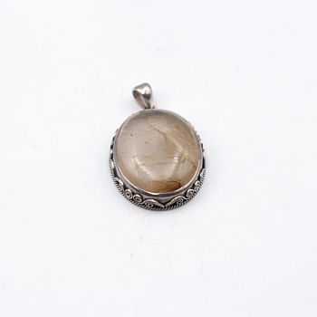 925 Sterling Silver Vintage Real Rutilated Quartz Crystal Pendant Handcrafted in Nepal 17 grams