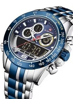 NAVIFORCE Men's Stainless Steel Analog+Digital Wrist Watch NF9188 S/BE/BE
