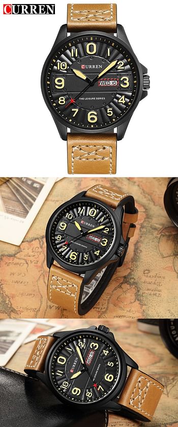 Curren 8269 Luxury Men Wristwatch Leather Business Date Week Sports Japan Movement Quartz Watches Men light brown