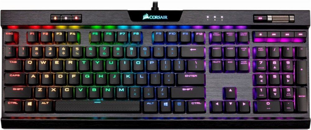 لوحة مفاتيح الألعاب الميكانيكية CORSAIR K70 RGB MK.2 RAPIDFIRE - USB Passthrough & Media Controls - الأسرع والأكثر خطية - Cherry MX Speed ​​- إضاءة خلفية LED RGB