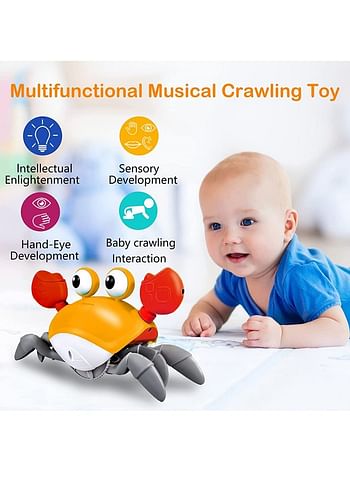 Cute Crab Toy With Light And Sound Electric Induction Crawling Musical Avoid Obstacles For Kids Rechargeable And Safe