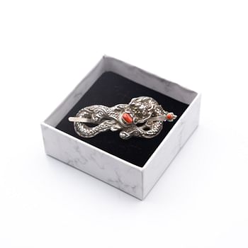 Exquisite 925 Sterling Silver Vintage Chinese Carved Dragon with Coral Belt Buckle