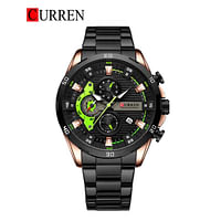 Curren 8402 Original Brand Stainless Steel Band Wrist Watch For Men Black/Green