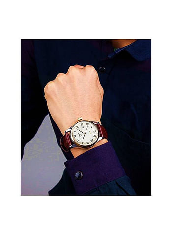 ساعة يد SKMEI كاجوال كوارتز للأعمال بأرقام رومانية وسوار جلدي 9058-بني-ذهبي