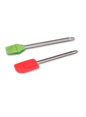 Set of 2 - Silicone Basting BBQ Brush and Spatula a with Stainless Steel Handle Kitchen Utensils For Baking Pastry Bread Grill Perfect for Camping & Outdoor Comes in Assorted Colors