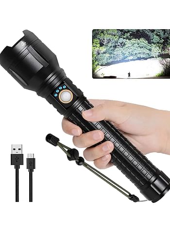 P90 Rechargeable LED Flashlight, 150000 High Lumens Super Bright Powerful Flash Lights, Handheld Large Flashlight Outdoor with 3 Modes, IPX7 Waterproof - Black