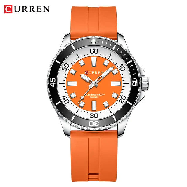 Curren 8448 Men's Quartz Watch Silicone Strap Fashion Sports Waterproof / Orange