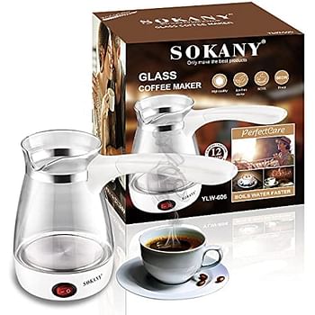 Sokany YLW-606 Pyrex Coffee Maker 600 watt 500 ml - White