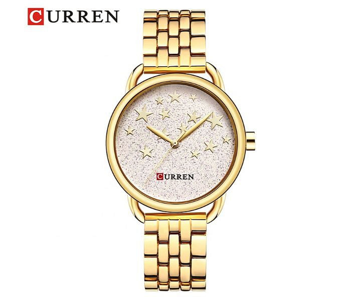 Curren 9013 Original Brand Stainless Steel Band Wrist Watch For Women / Gold / White Dial