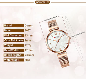 CURREN Original Brand Stainless Steel Band Wrist Watch For Women 9067..