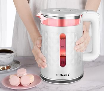 SOKANY Glass Water Boiler 2.3lt 2000W with Lighting Change depending on the temperature, SK-1028 random color