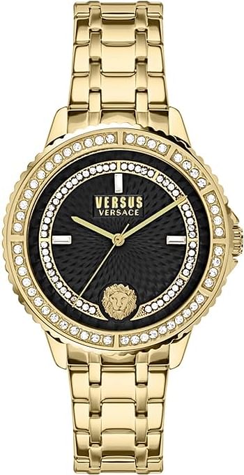 Versus Versace Collection Luxury VSPLM3121 Women's Watch with a Gold Bracelet Gold Case and Black Dial
