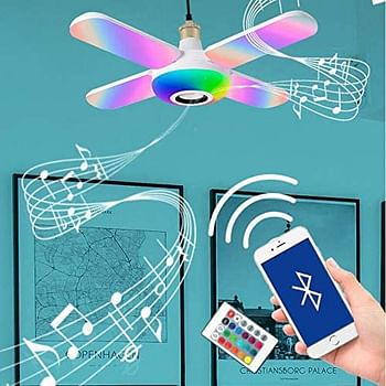 Smart Speaker Folding Deformation Light, LED Fan Music Light Bulb, Changing Lamp with Built-In Bluetooth Speaker And Remote Control for Home Stage Bar Party Decoration Gift