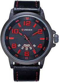 ساعة يد كورين 8240 أصلية بسوار جلدي للرجال - أسود و أحمر